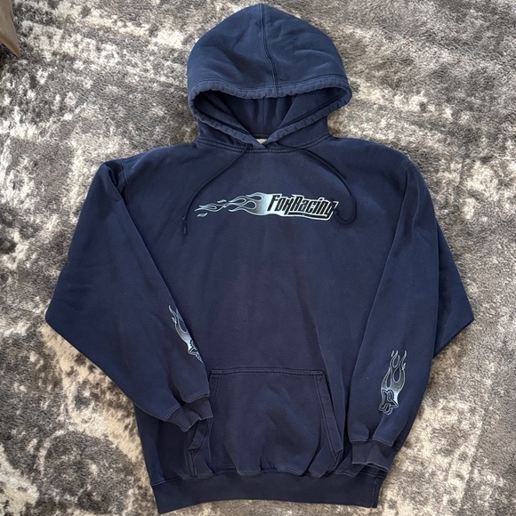 Y2K Faded Fox Racing Men's Navy Hoodie XL - Picture 1 of 5